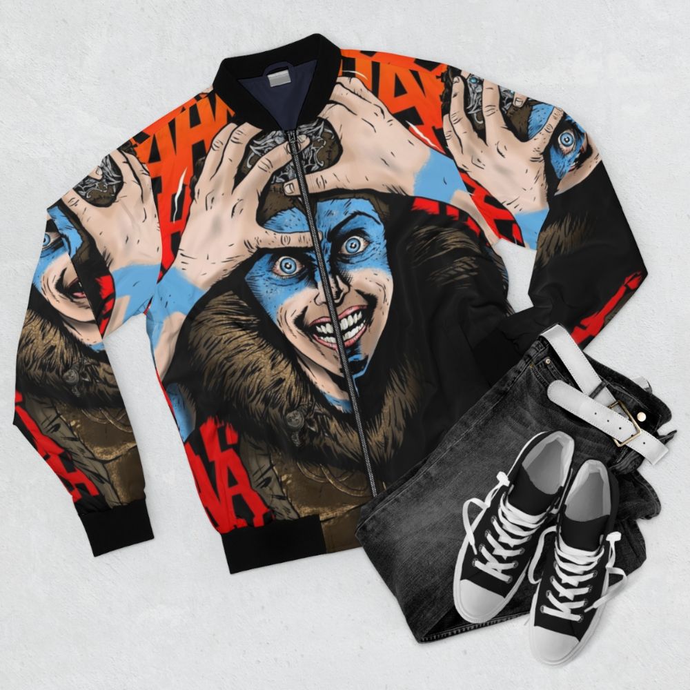 Viking-inspired bomber jacket with Hellblade Senua's Sacrifice design - Flat lay