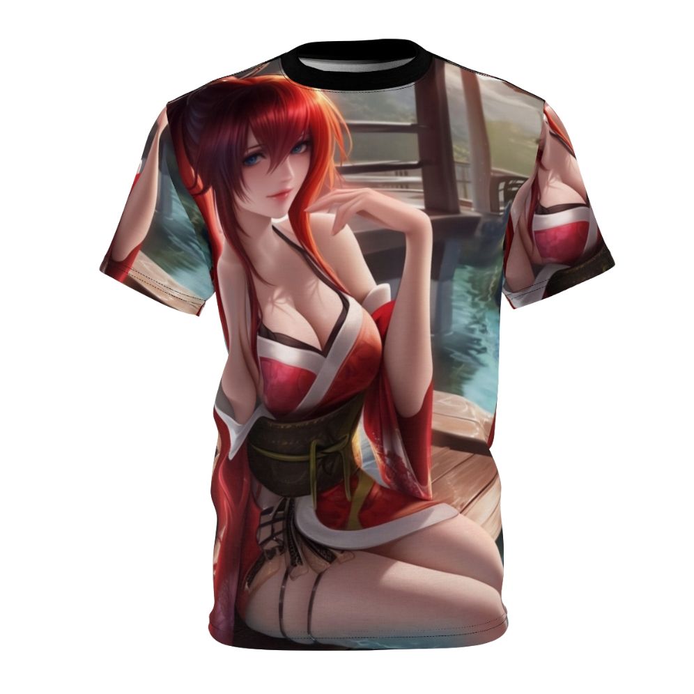 Anime girl Rias Gremory in a hot spring t-shirt design