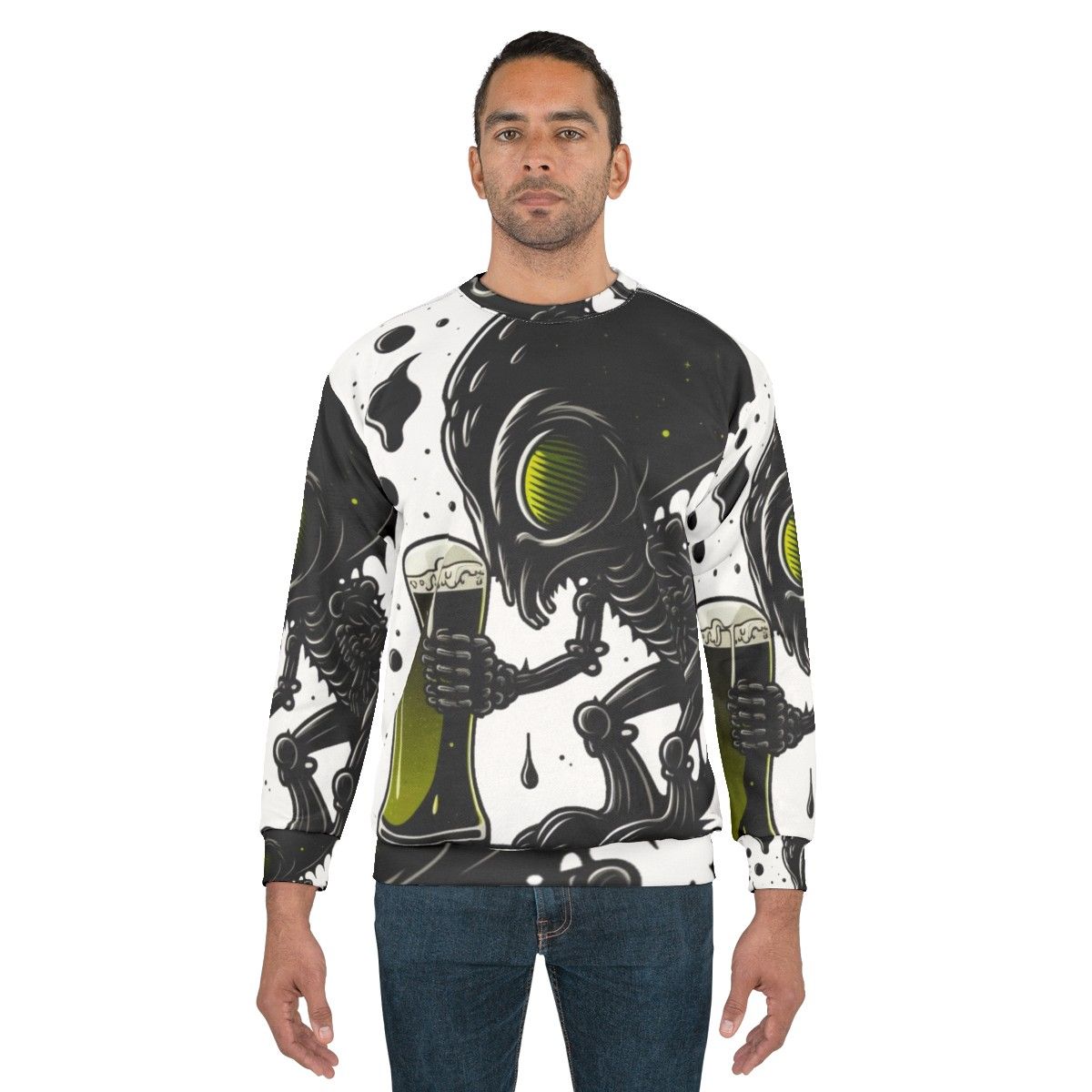 Intergalactic beer lover alien drinking art sweatshirt - men