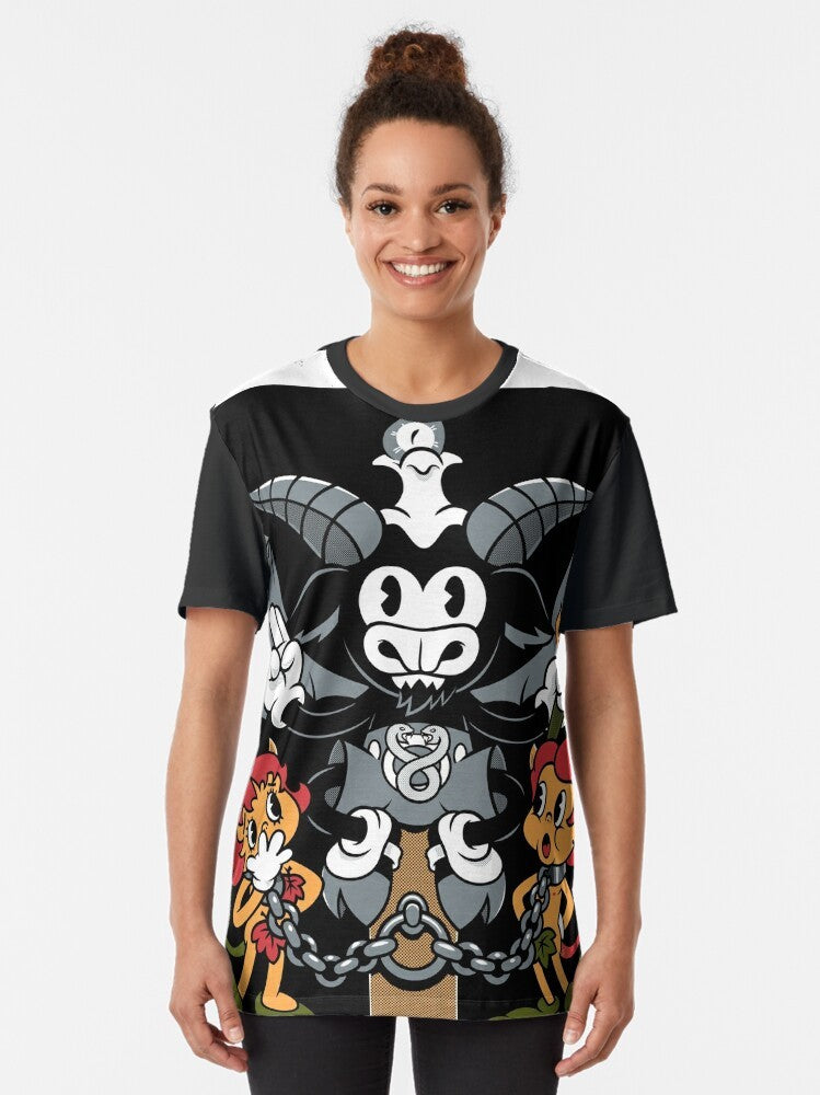 Tarot card devil t-shirt with baphomet design - Women