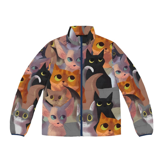 Lotsa Cats Puffer Jacket with a fun, feline-inspired pattern