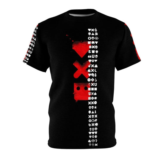 Artistic T-shirt design featuring a 3D pictogram inspired by the Netflix series Love, Death & Robots