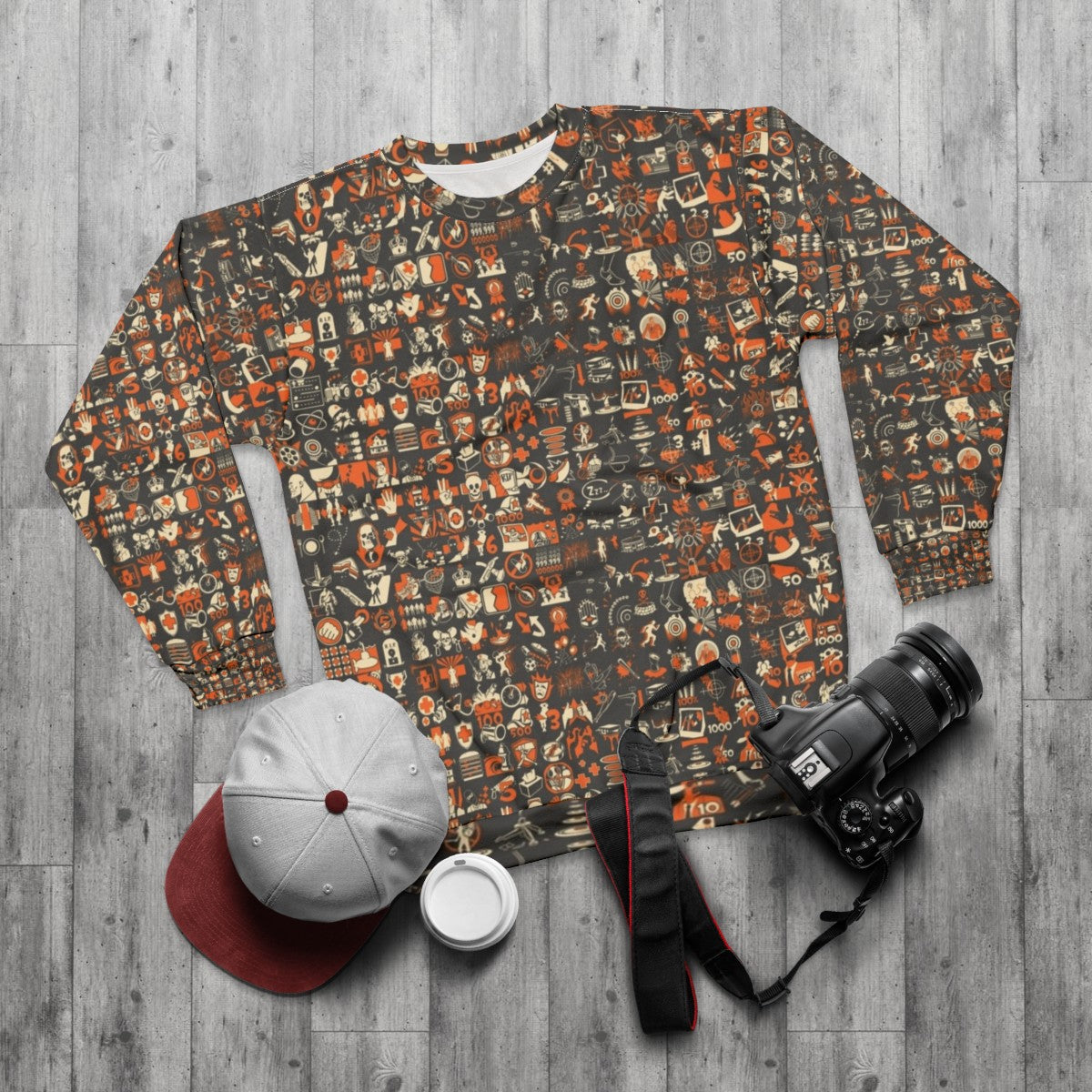 Team Fortress 2 Achievement Pattern Sweatshirt - flat lay