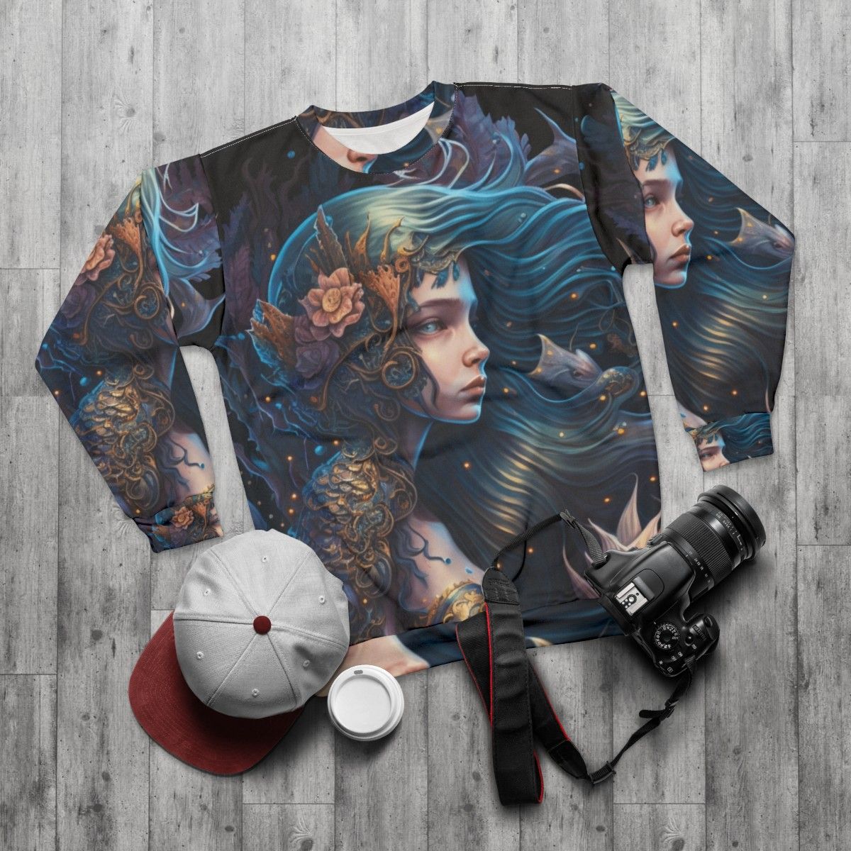 Mythical sea creatures fantasy sweatshirt - flat lay