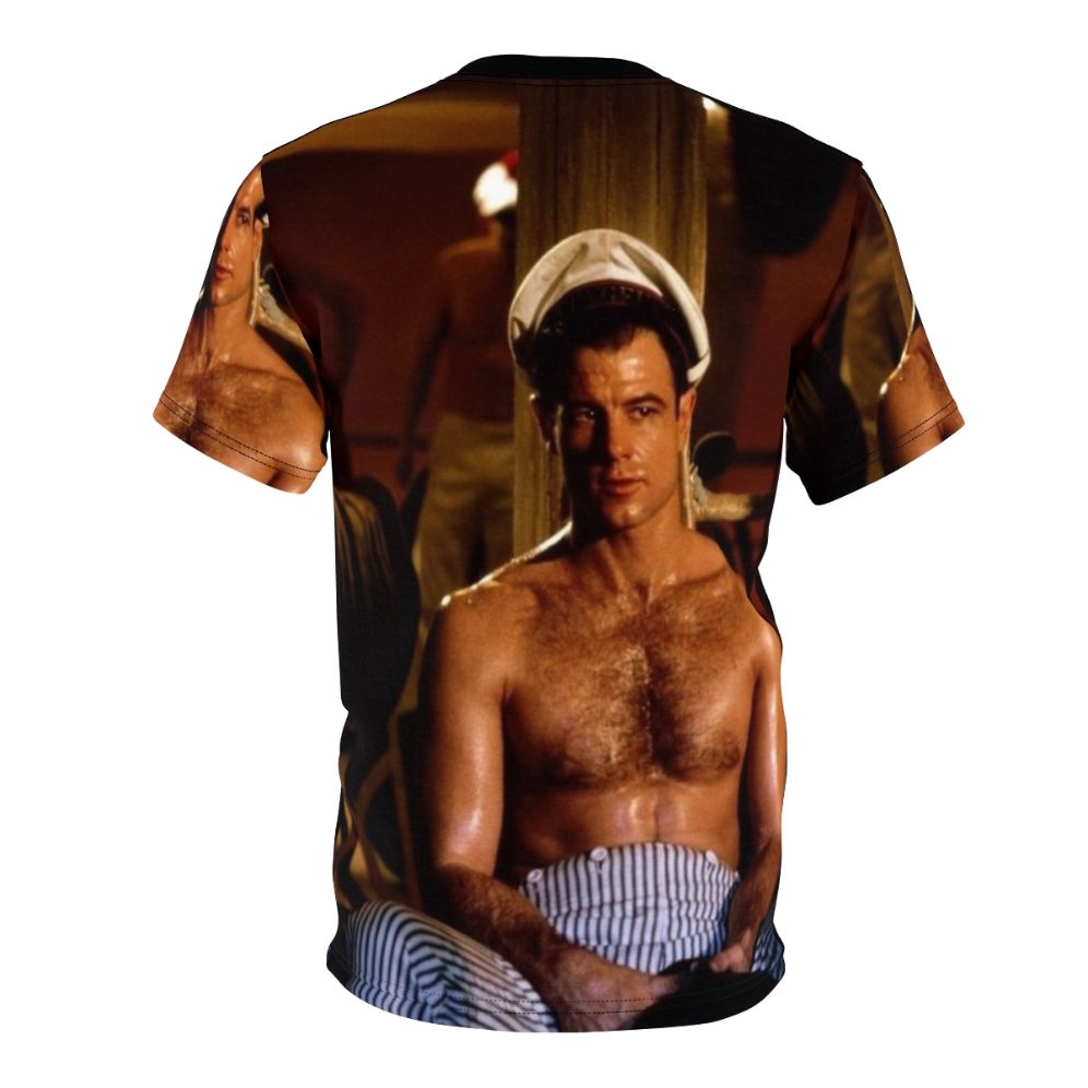 Vintage-style t-shirt featuring Brad Davis from the film Querelle, with a shirtless, hairy-chested, sexy sailor design. - Back