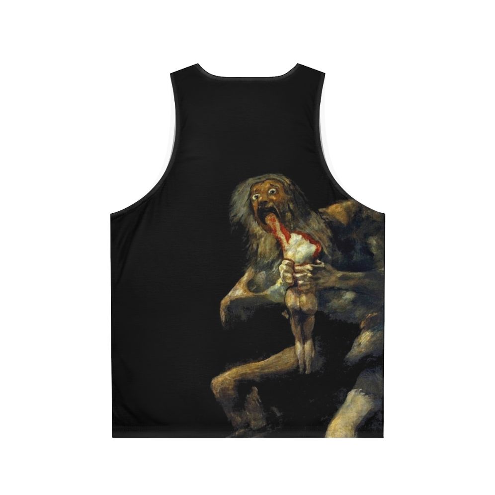 Unisex tank top featuring the mythological figure of Saturn devouring his son - Back