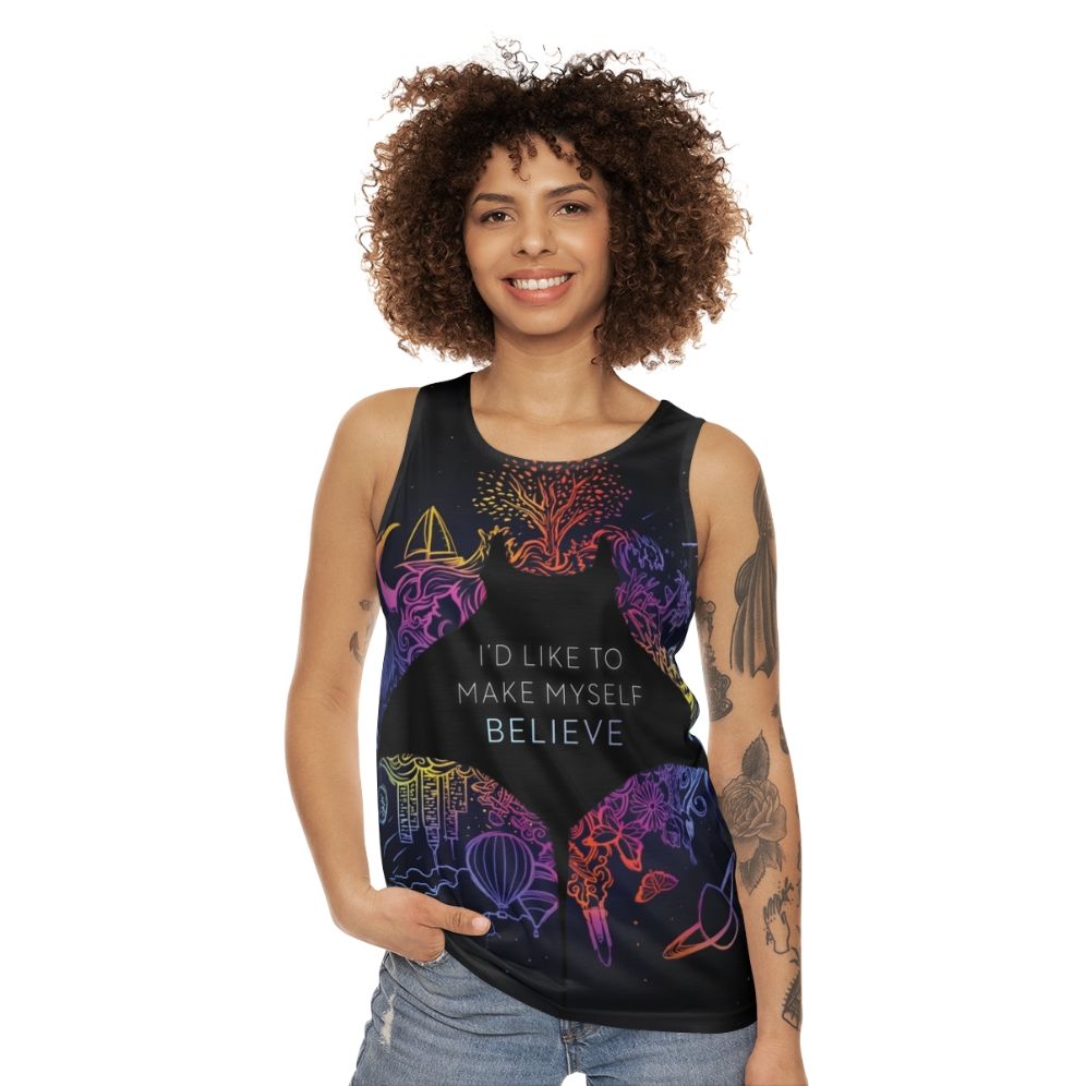 Unisex tank top with a psychedelic galaxy print design - women