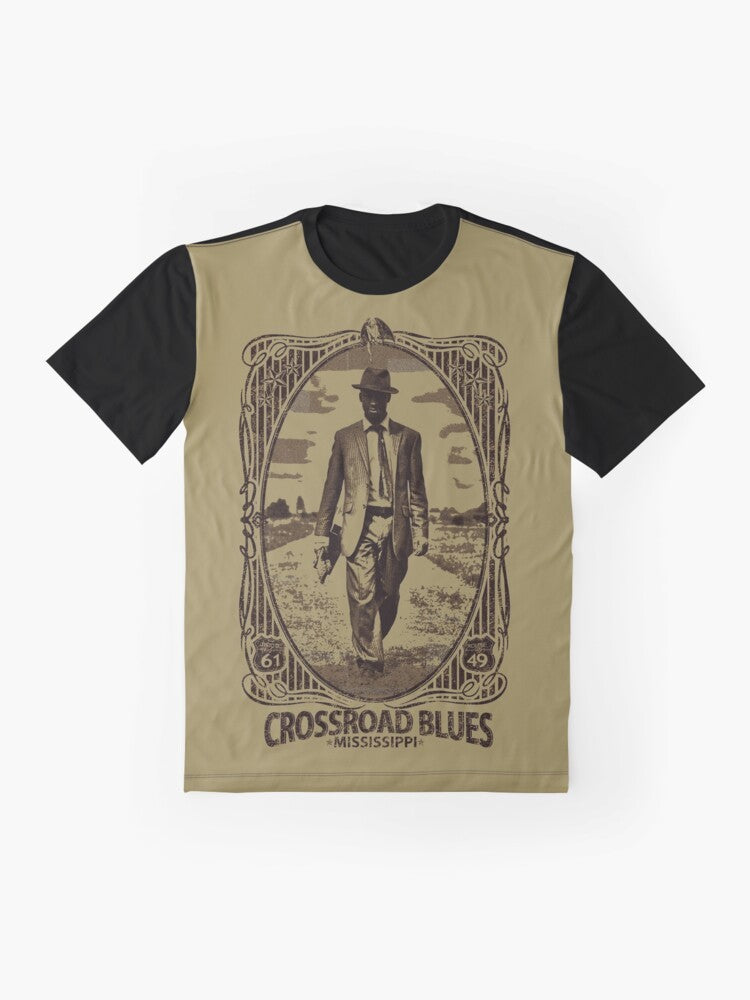 Crossroad Blues Graphic T-Shirt featuring Robert Johnson's Delta Blues design - Flat lay