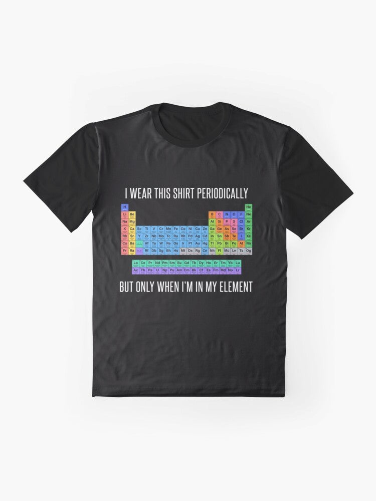 Funny Chemistry Periodic Table T-Shirt with Graphic Design - Flat lay