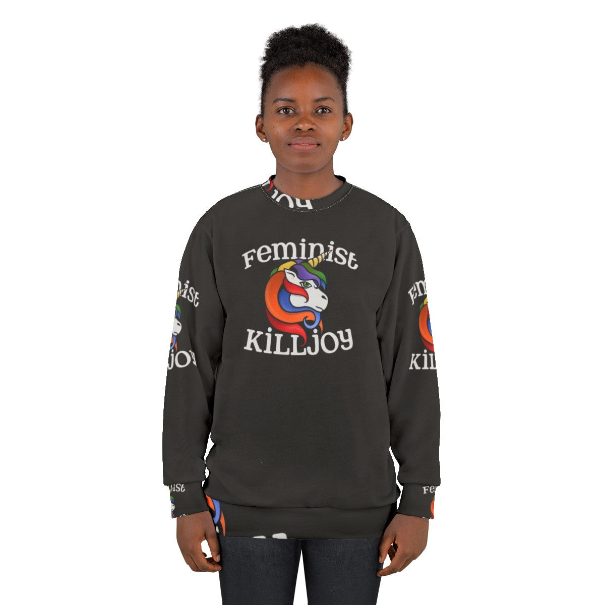 Feminist Killjoy Sweatshirt with Cute Unicorn and Rainbow Design - women