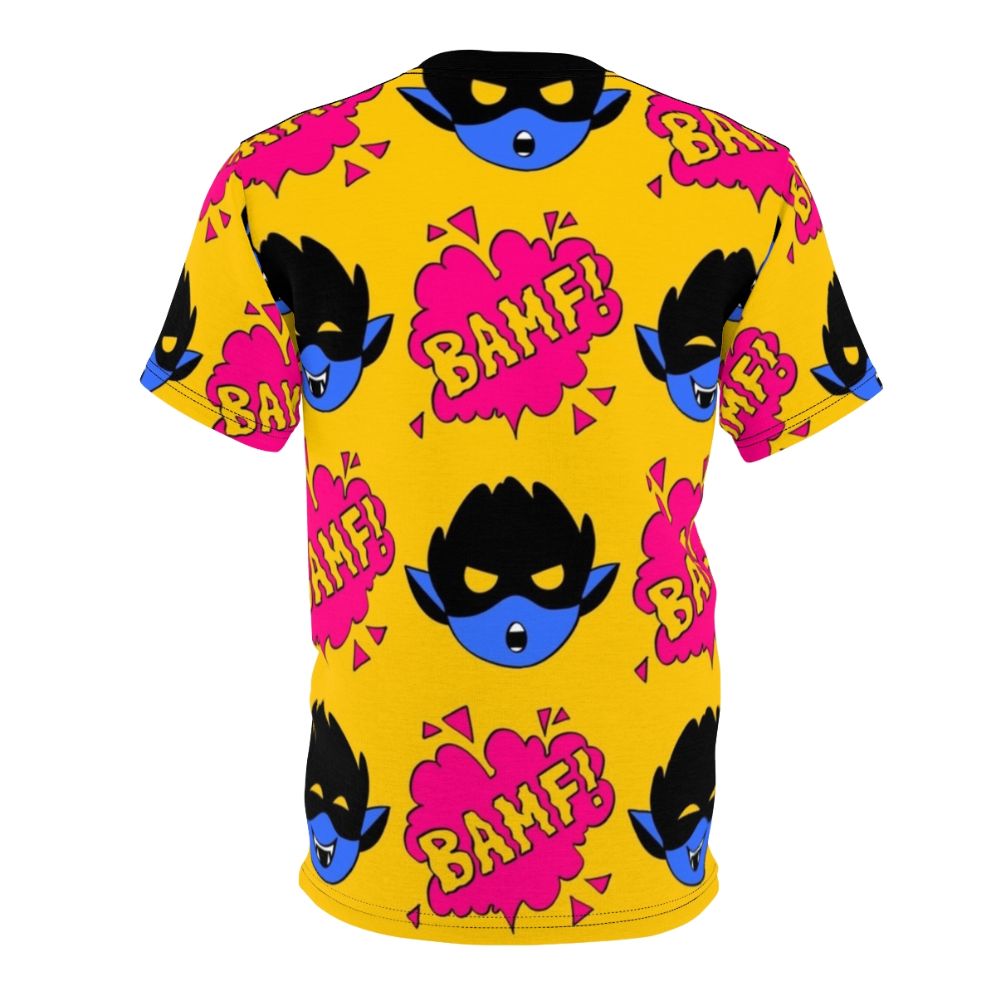 T-shirt featuring a pattern of Nightcrawler's iconic "bamf" teleportation effect - Back