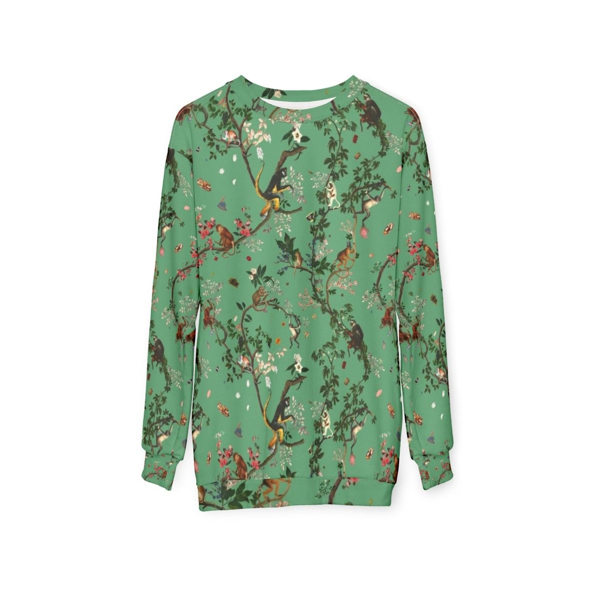 Monkey World Green Floral Sweatshirt - hanging