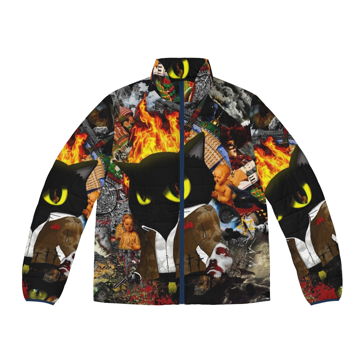 Cat-inspired puffer jacket featuring Behemoth, a character from Mikhail Bulgakov's "The Master and Margarita"