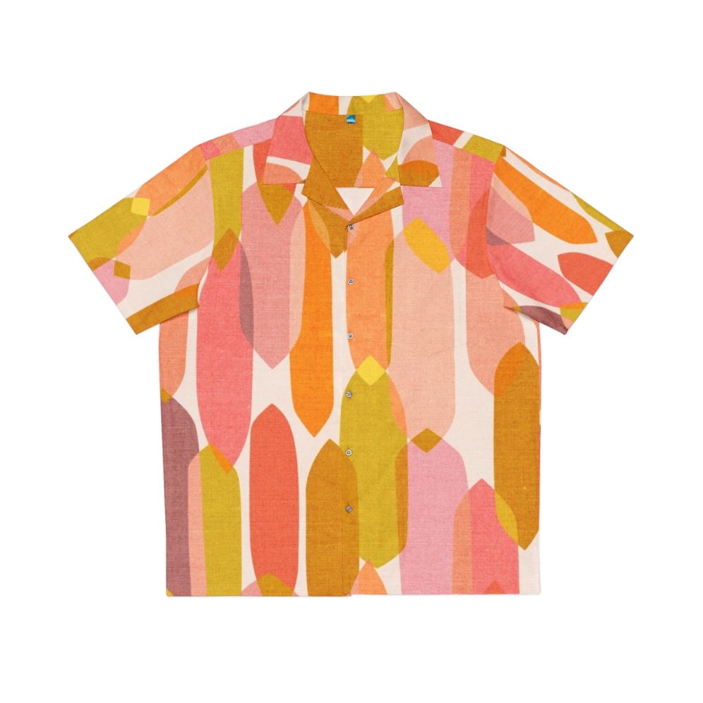 Colorful mid century modern Hawaiian shirt with abstract droplet pattern