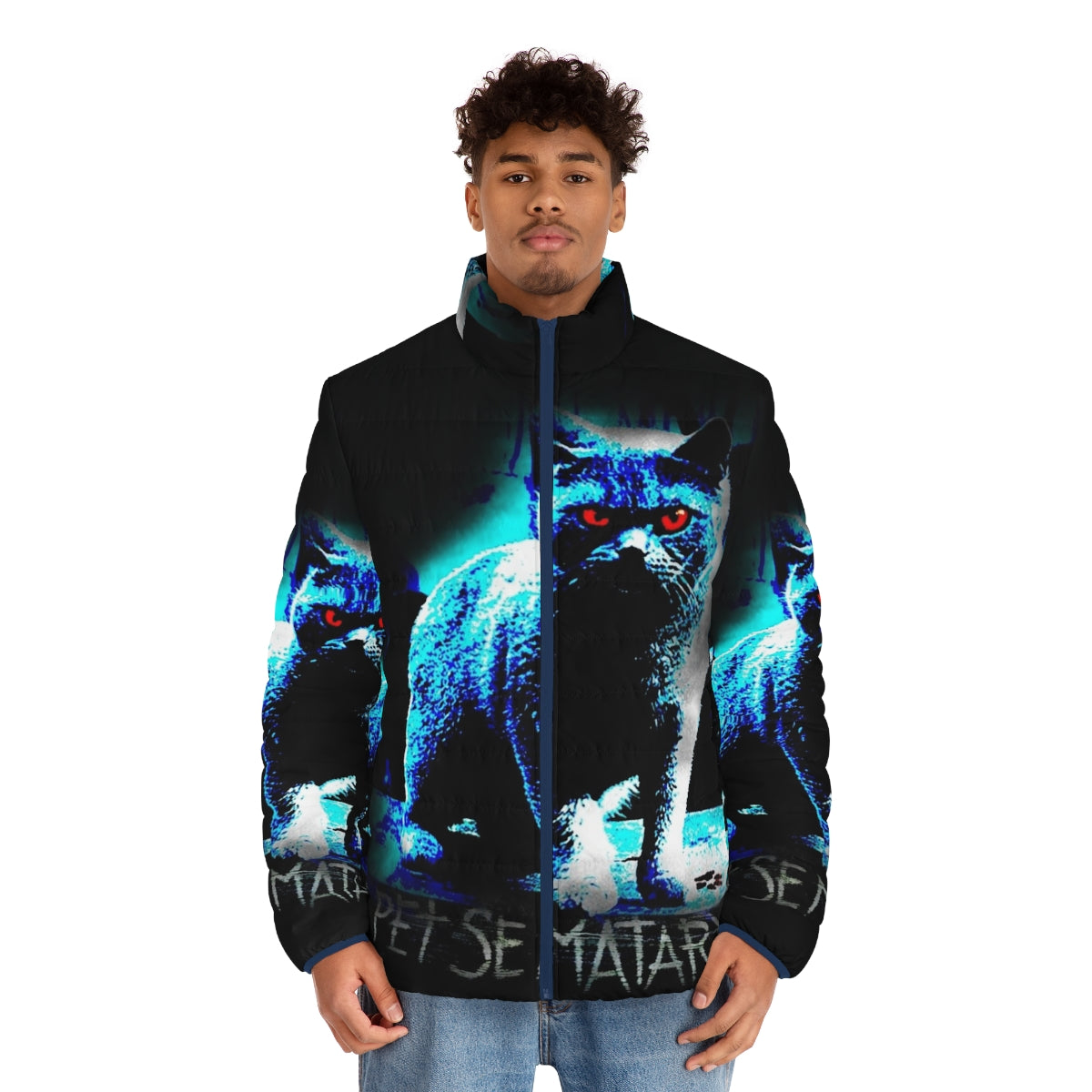 Pet Sematary puffer jacket with spooky horror design - men front