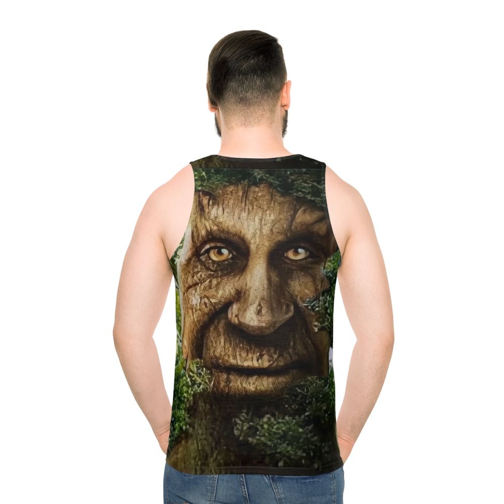 Unisex tank top with a wise tree meme design - men back