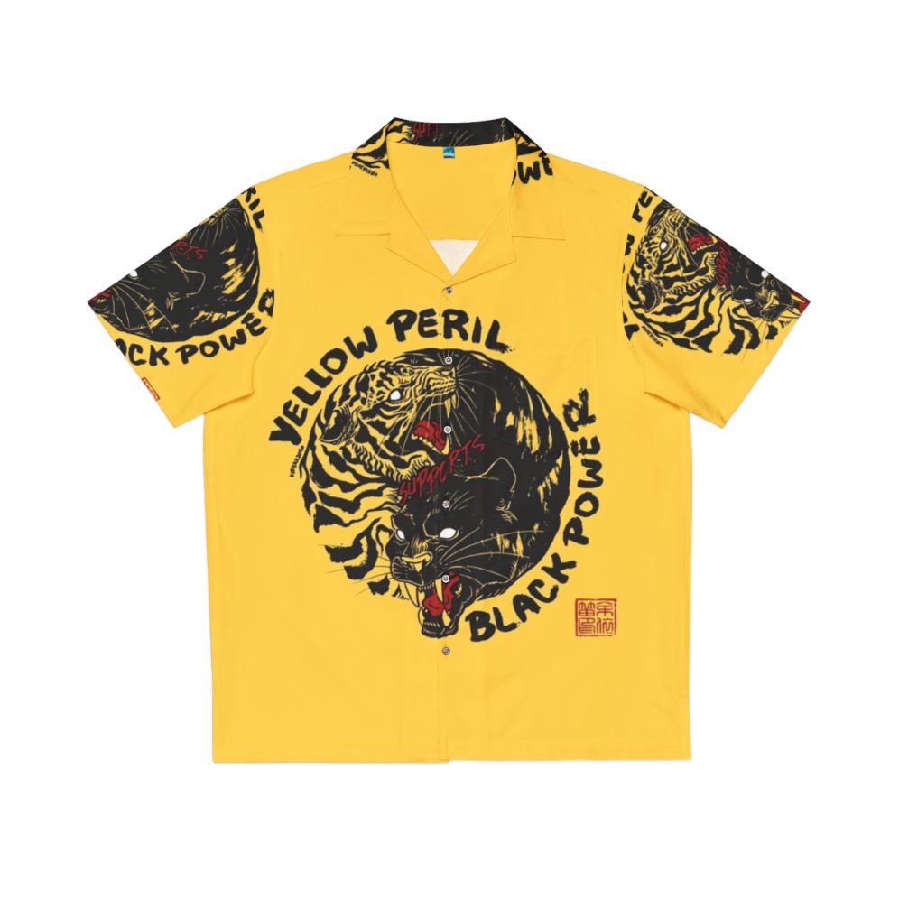 Black power Hawaiian shirt with yellow and black tiger print