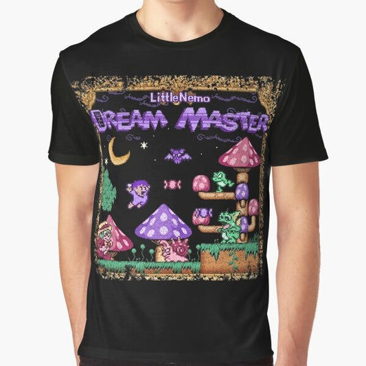 Retro 8-bit pixel art t-shirt design featuring Master Nemo, the dream master.