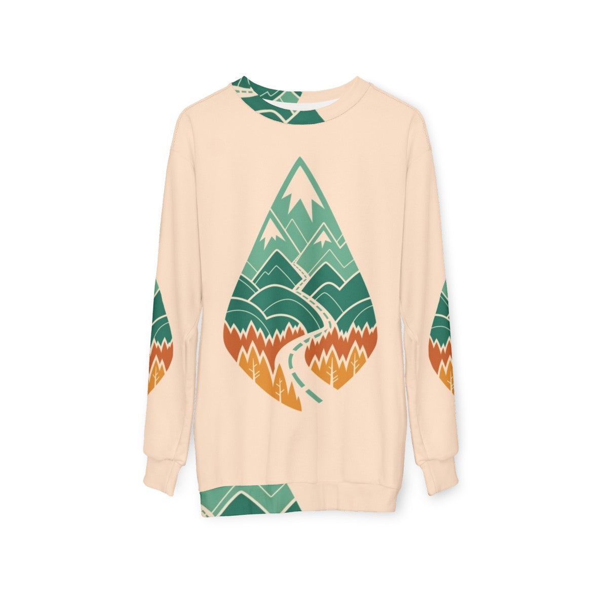 Explore the Road Ahead Summer Sweatshirt with road, mountains, and nature - hanging