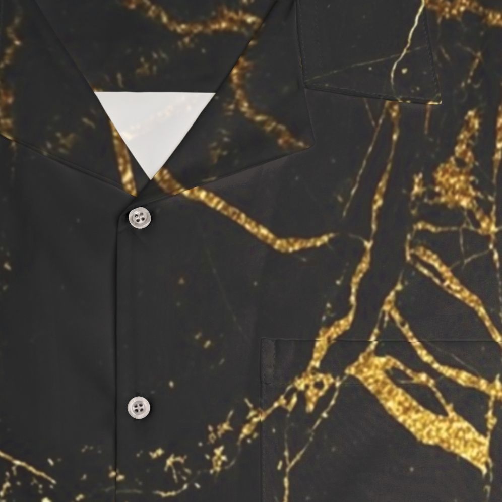 Black Gold Marble Hawaiian Shirt - Detail