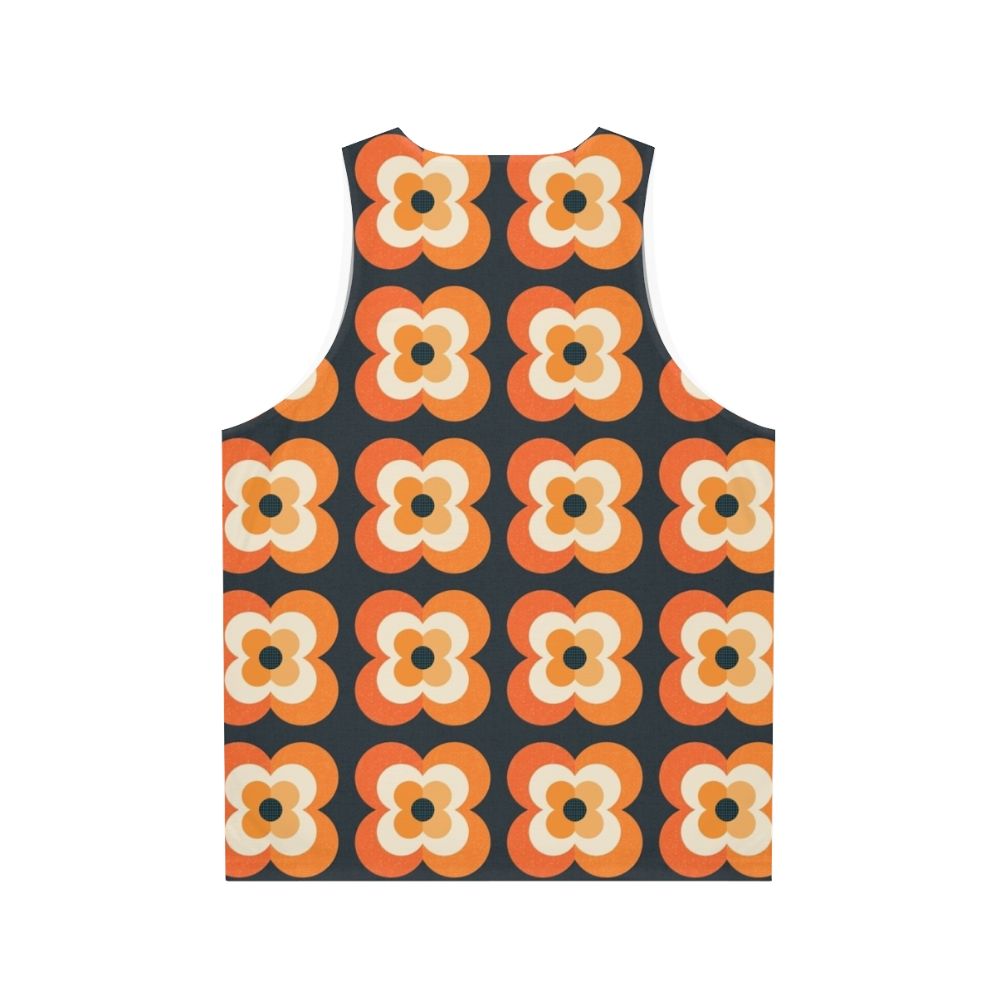 Retro flowers orange and charcoal unisex tank top - Back