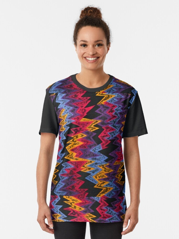 Retro Jordan Basketball Inspired Graphic T-Shirt with Zig Zag Pattern - Women