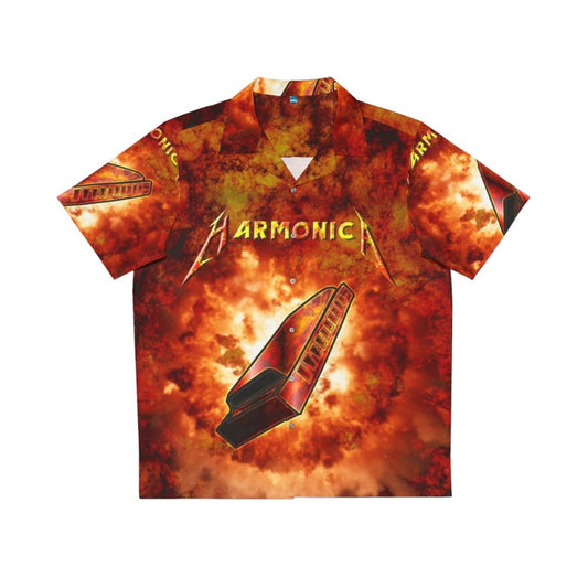 Hard Rock Harmonica Hawaiian Shirt - Retro Music Inspired Tee