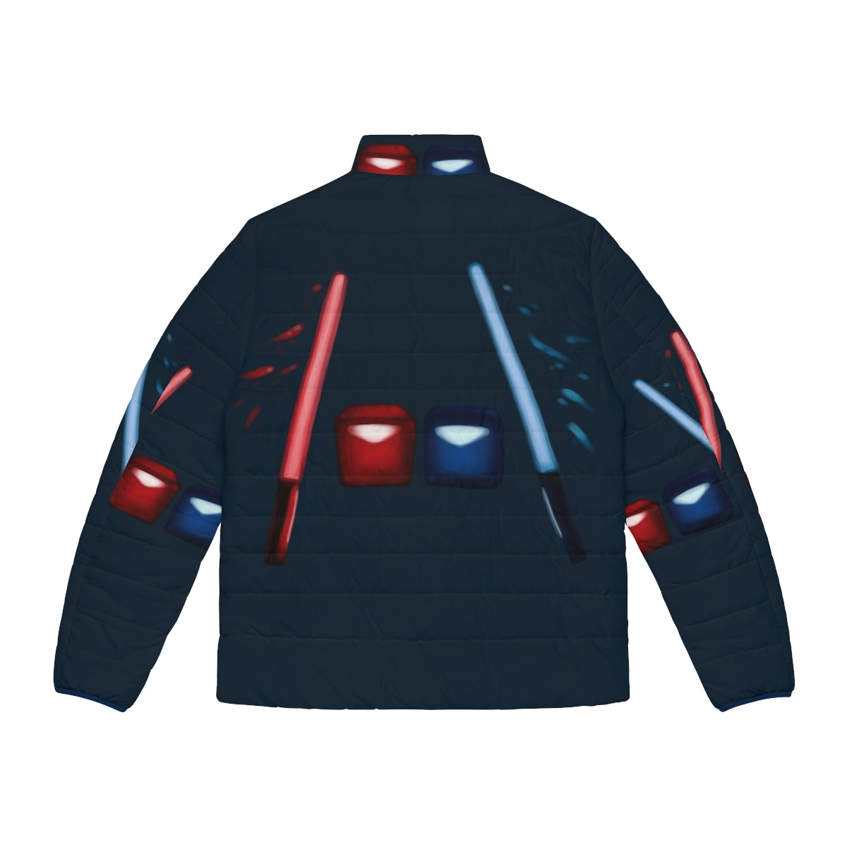 Artsy Beat Saber Puffer Jacket featuring custom cubes and blocks - Back