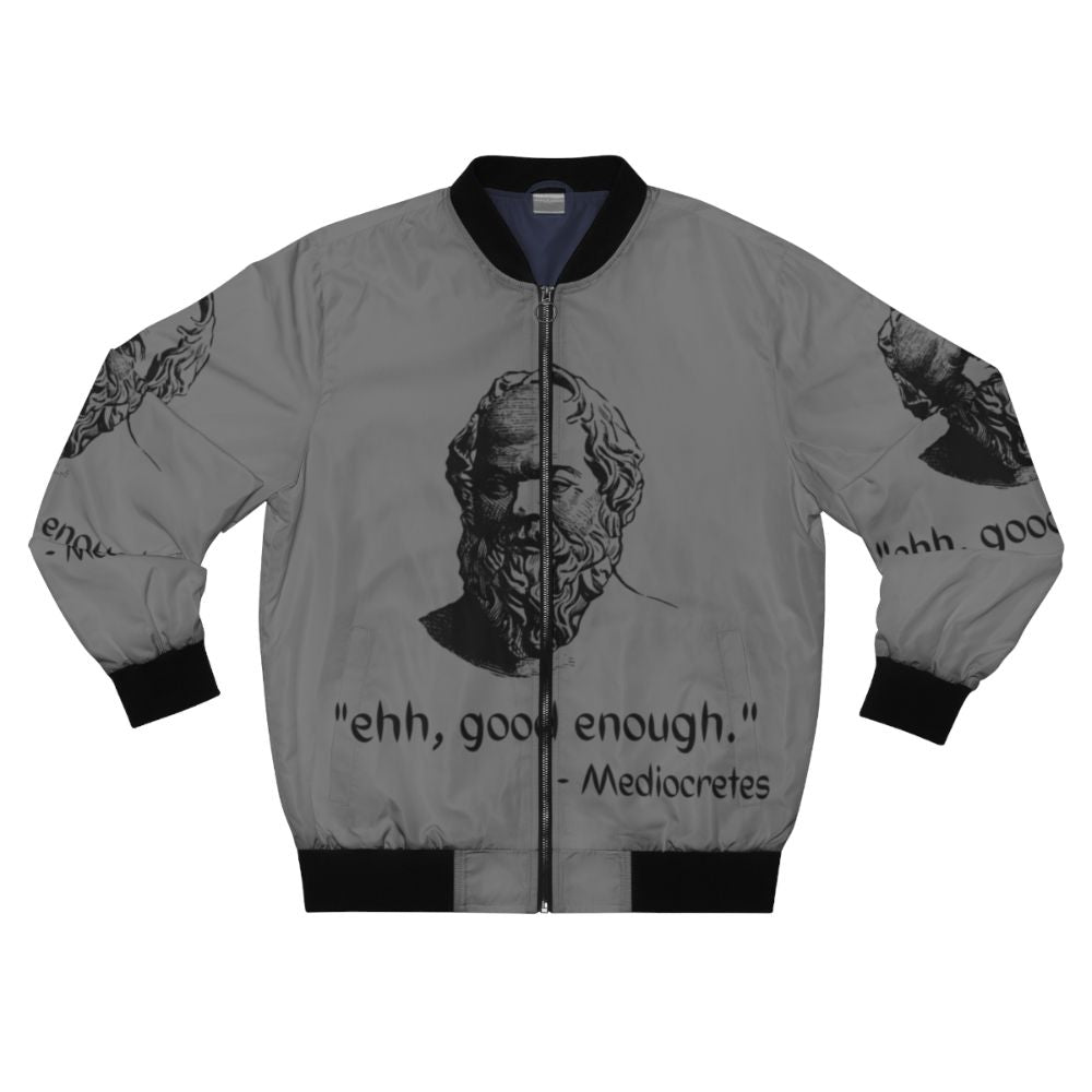 Philosophical mediocretes bomber jacket featuring ancient greek philosophy design