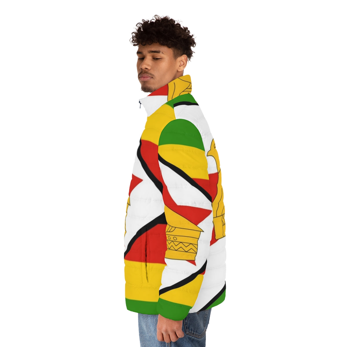 Zimbabwe flag puffer jacket with bold design - men side left