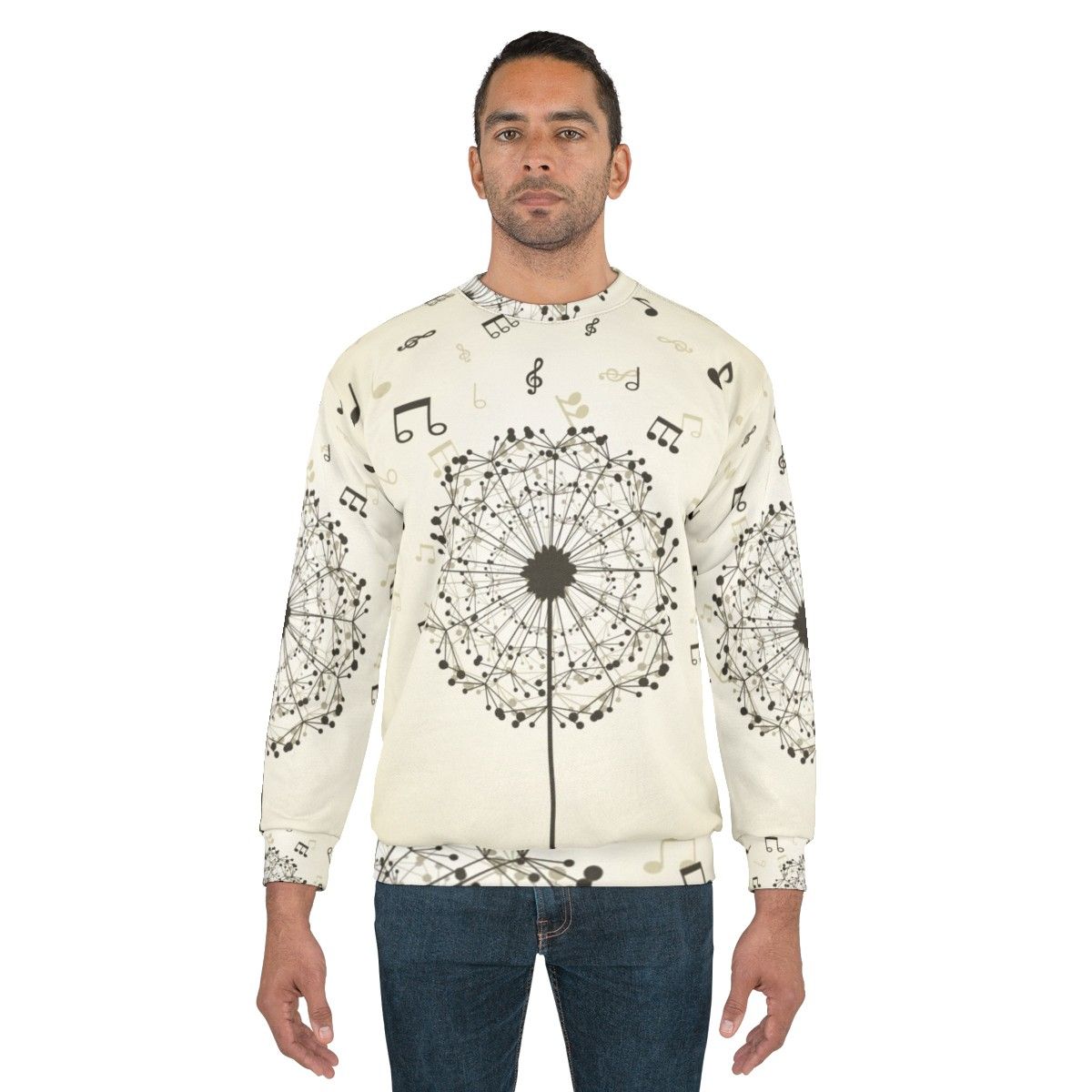 Music-themed sweatshirt with dandelion flower design - men