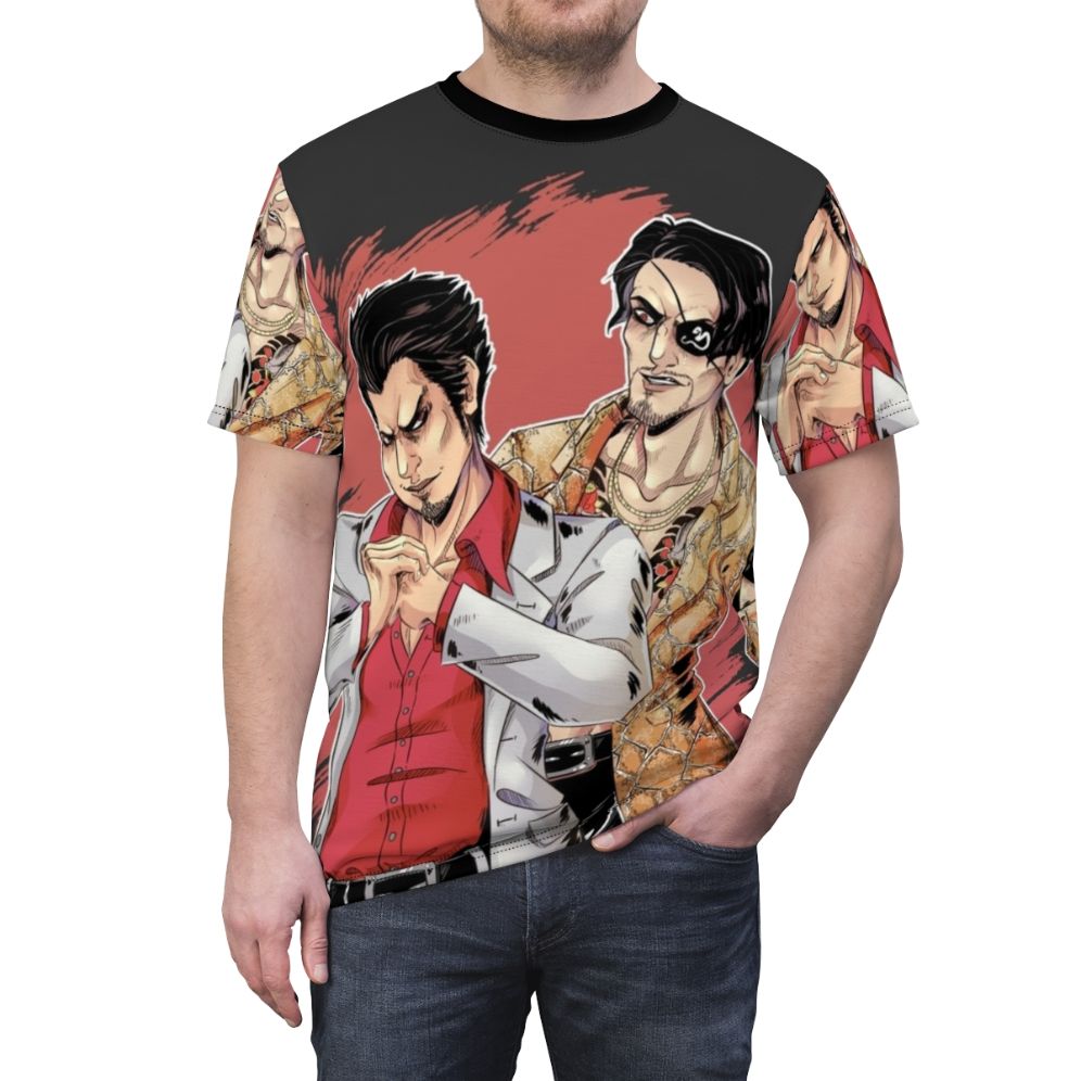 Majima Goro inspired AOP t-shirt with Yakuza game references - men front