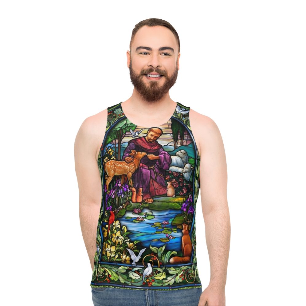 St Francis Stained Glass Unisex Tank Top - men