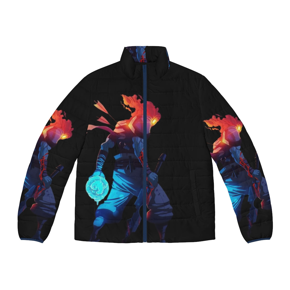 Dead Cells character puffer jacket featuring pixel art design