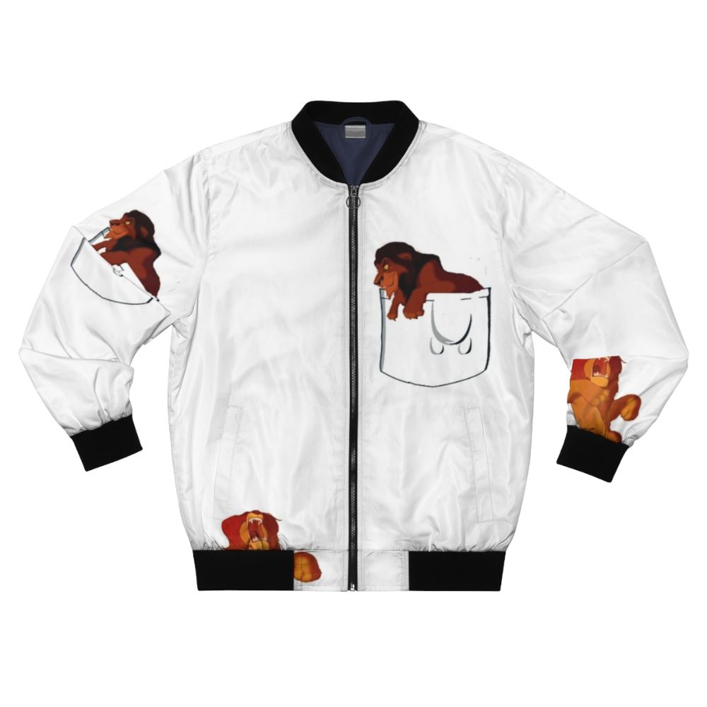 Stylish bomber jacket featuring a lion design, inspired by the Disney character Mufasa