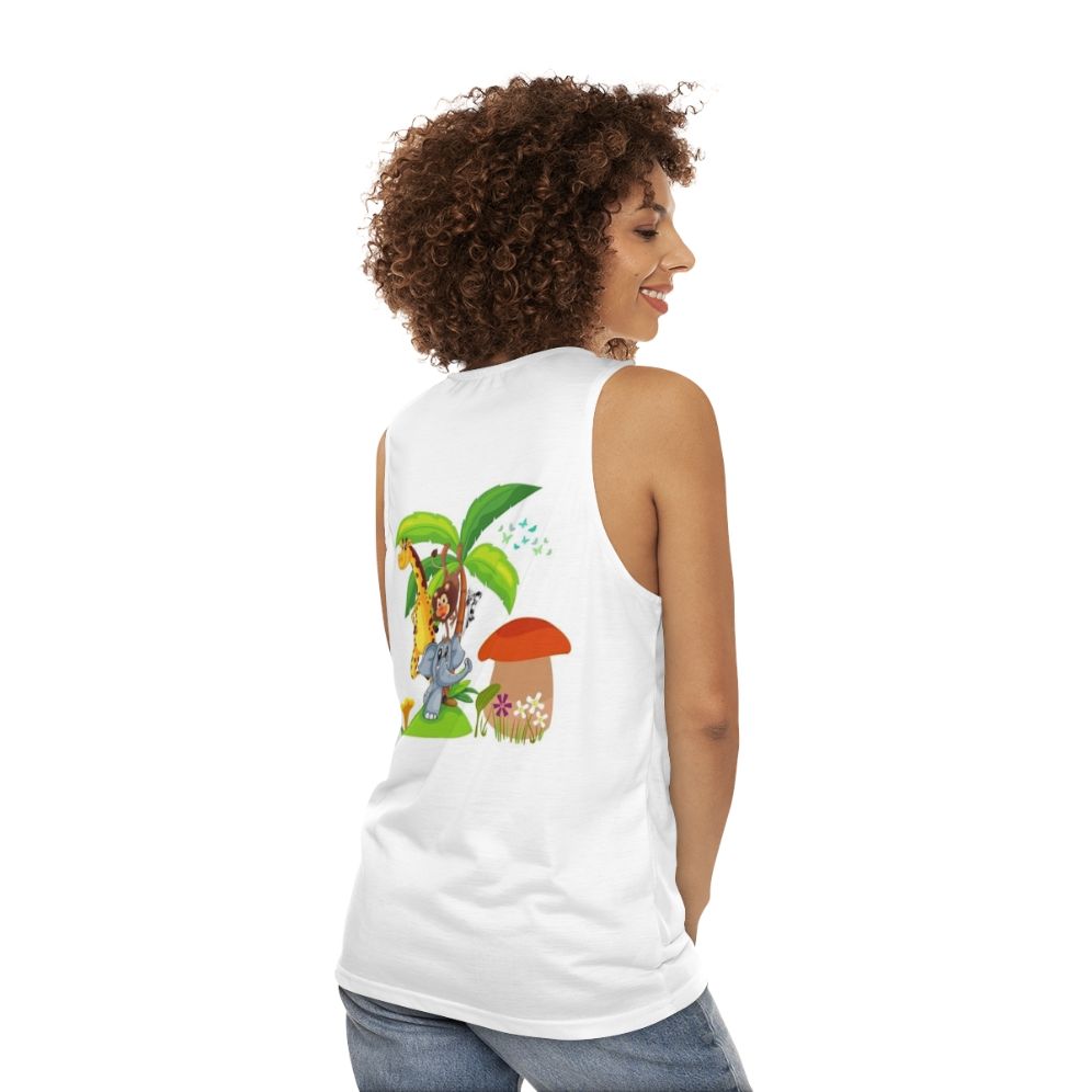 Unisex tank top with legendary animals design - women back