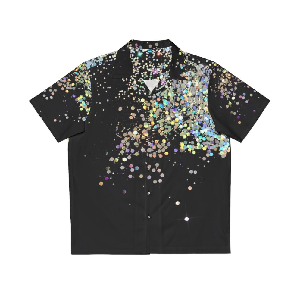 Black holographic sparkle hawaiian shirt