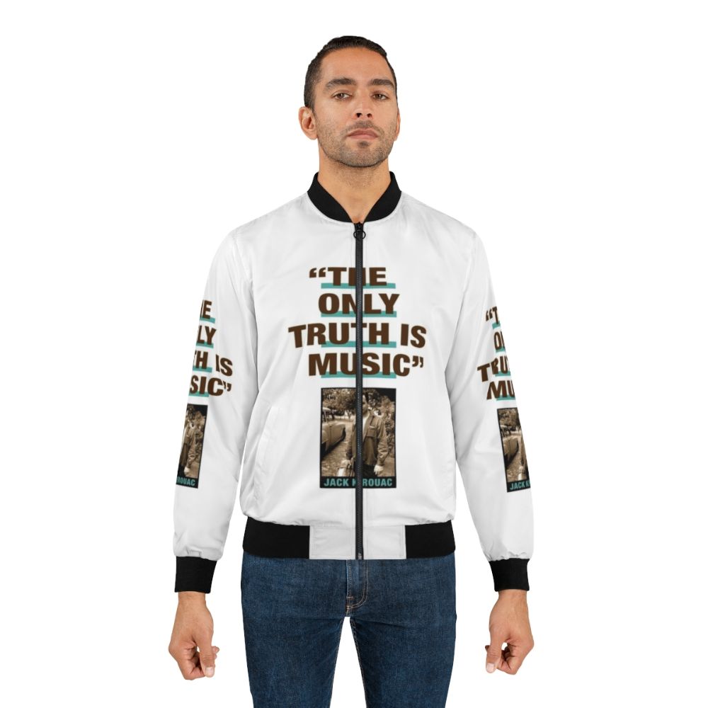 "The Only Truth Is Music" Jack Kerouac Quote Printed Bomber Jacket - Lifestyle