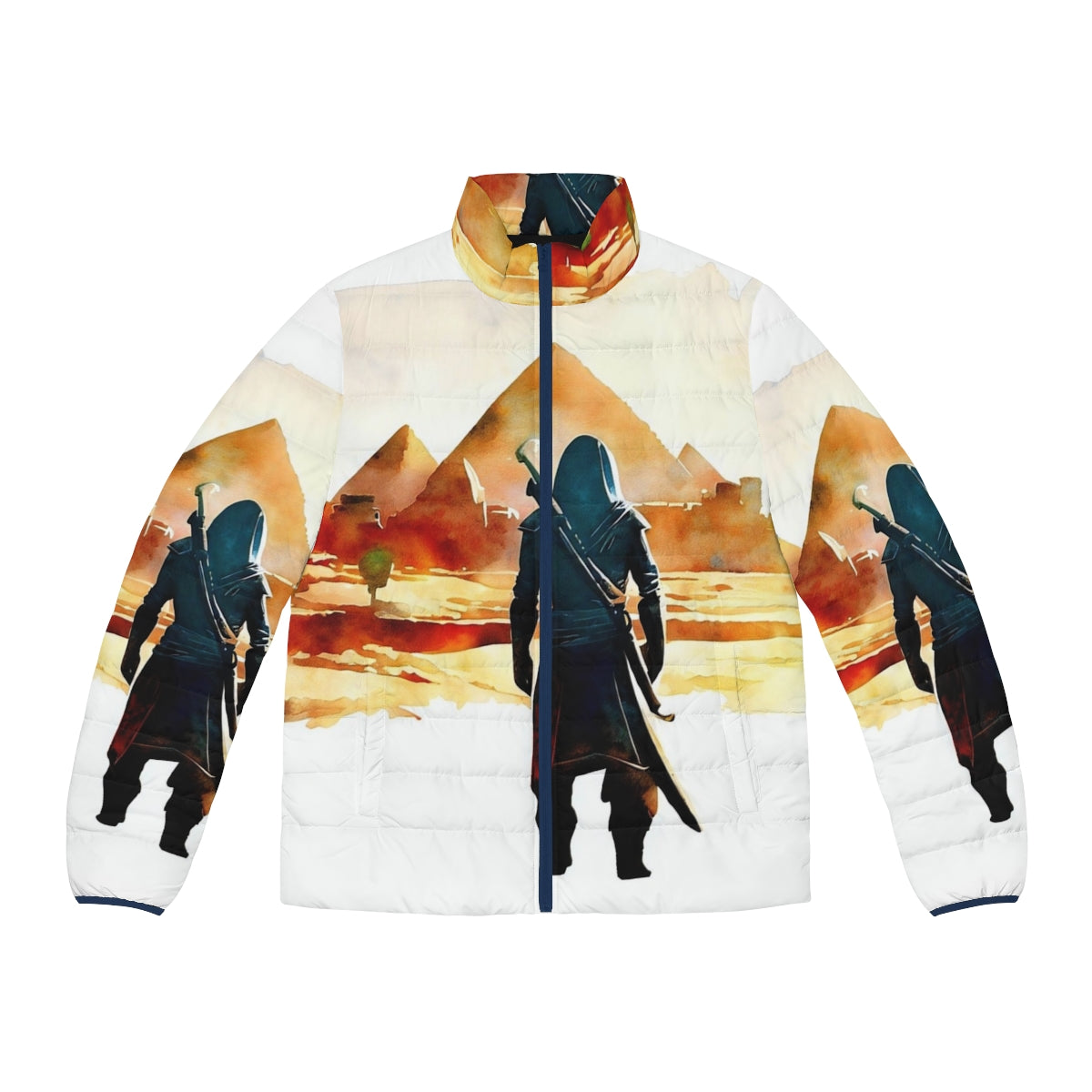 Assassin's Creed inspired puffer jacket with pencil art design