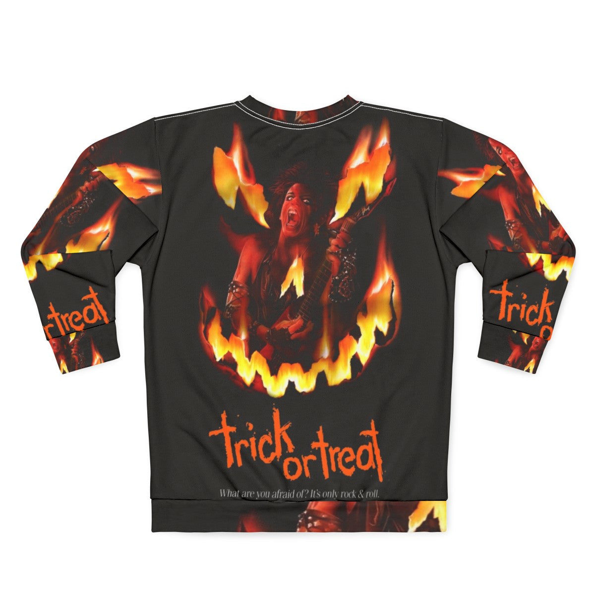 Trick or Treat Sweatshirt featuring horror movie inspired retro rock graphics - Back