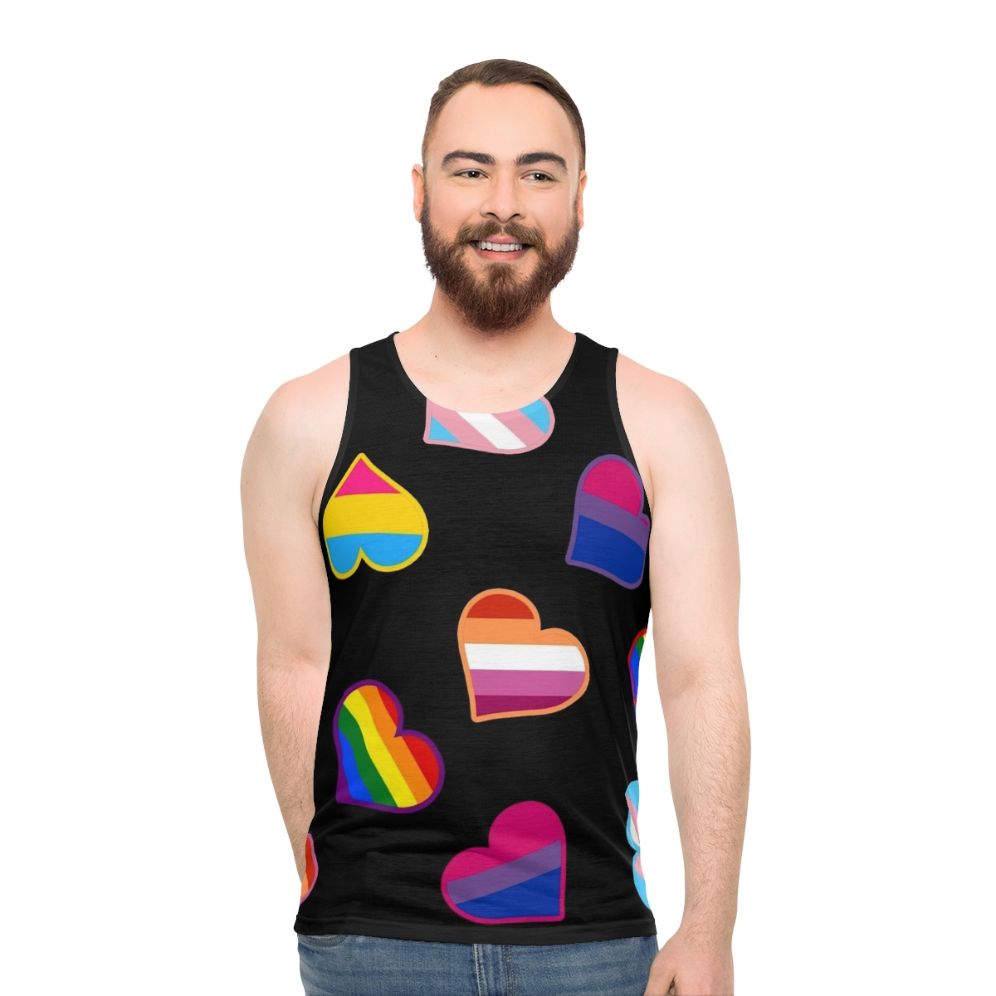 Colorful hearts and pride flags unisex tank top - men