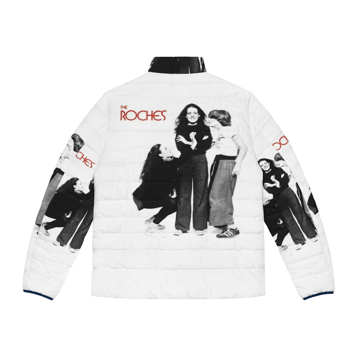 A cozy puffer jacket featuring the iconic folk band The Roches - Back