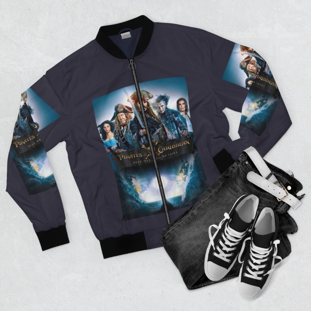 Men's Pirates of the Caribbean Davy Jones Graphic Bomber Jacket - Flat lay