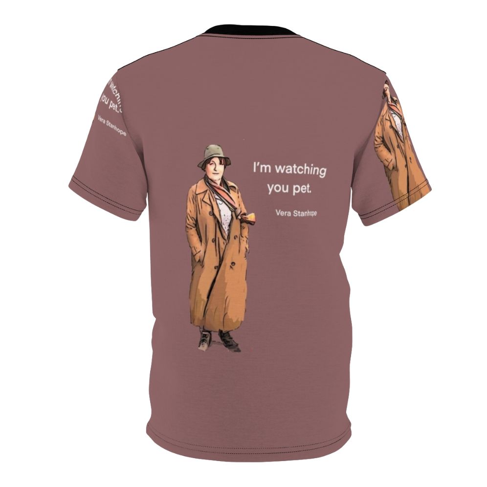 Vera Stanhope inspired all-over print t-shirt featuring the beloved detective character from the popular UK television crime drama series. - Back