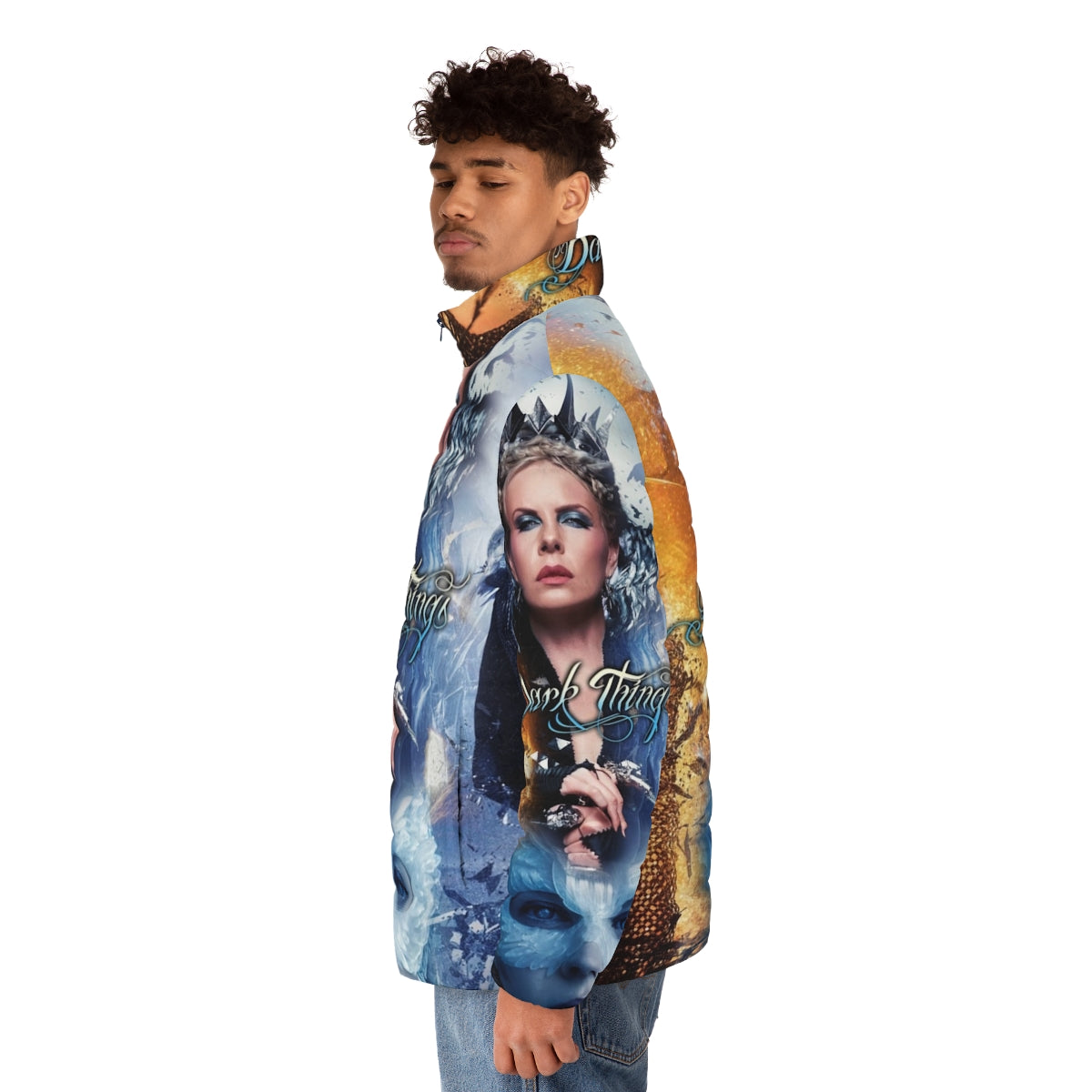 Evil Queen and Ice Queen fantasy art puffer jacket - men side left