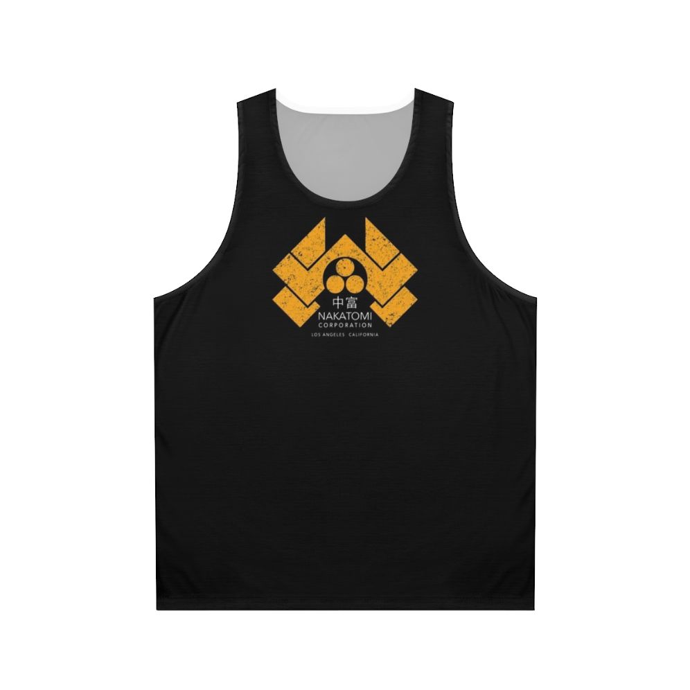 Nakatomi Plaza unisex tank top with distressed Japanese graphic design