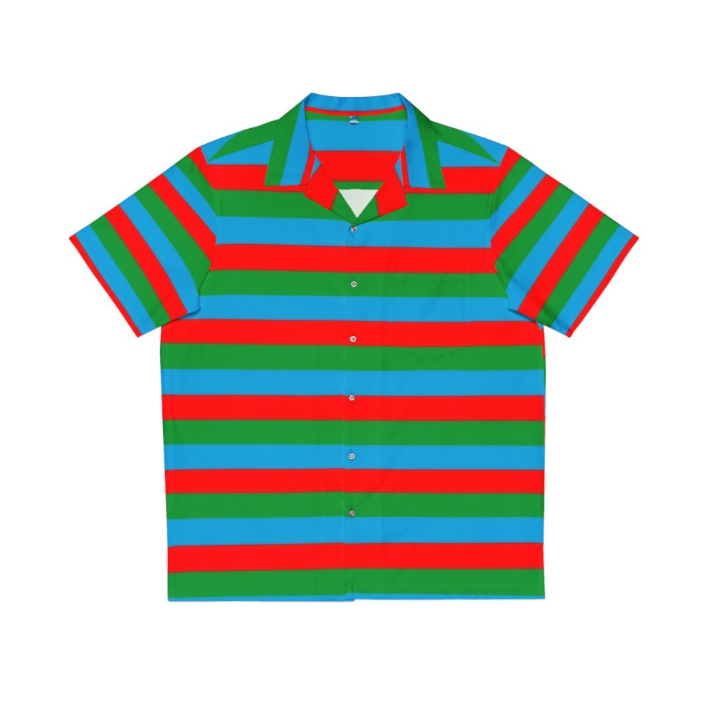 Azerbaijan flag stripes design on a Hawaiian-style shirt