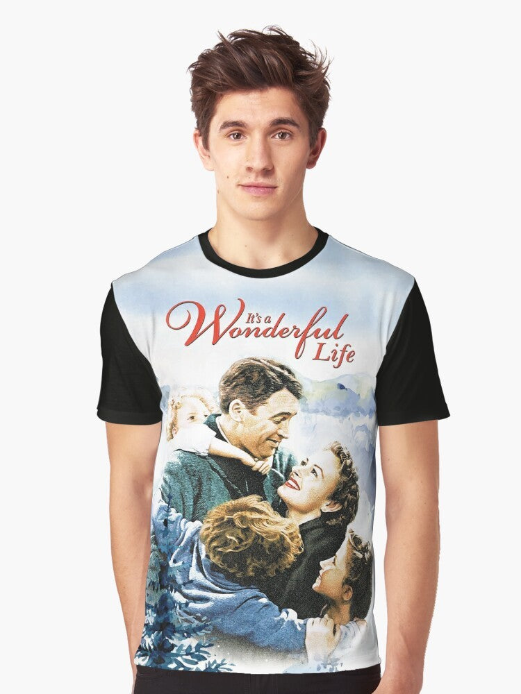 "It's a Wonderful Life" movie scene graphic t-shirt featuring a winter landscape and the classic tagline "It's a Wonderful Life" - Men