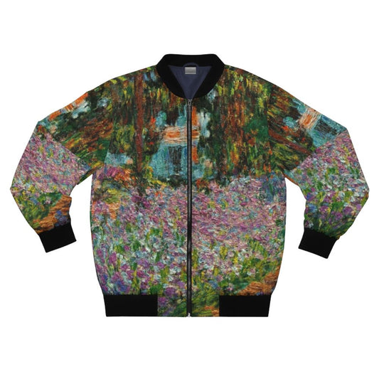 Monet's Garden Irises Bomber Jacket featuring Claude Monet's famous painting