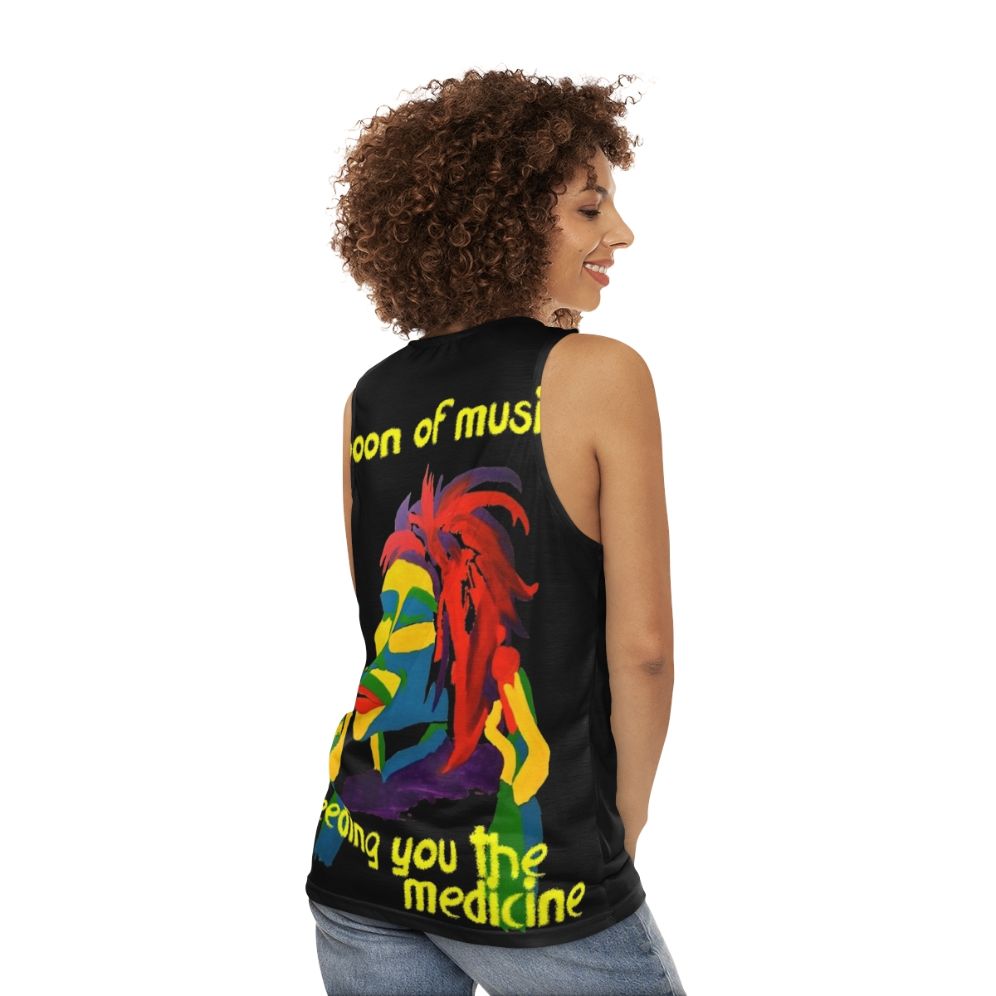 Unisex tank top featuring a "Spoon of Music" design for music lovers - women back